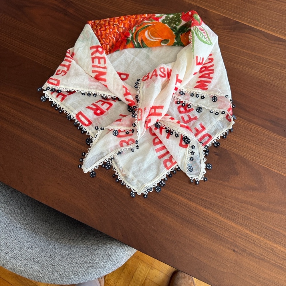 Tory Burch Fruit Basket Printed scarf in Red, Orange & Green - Picture 10 of 11